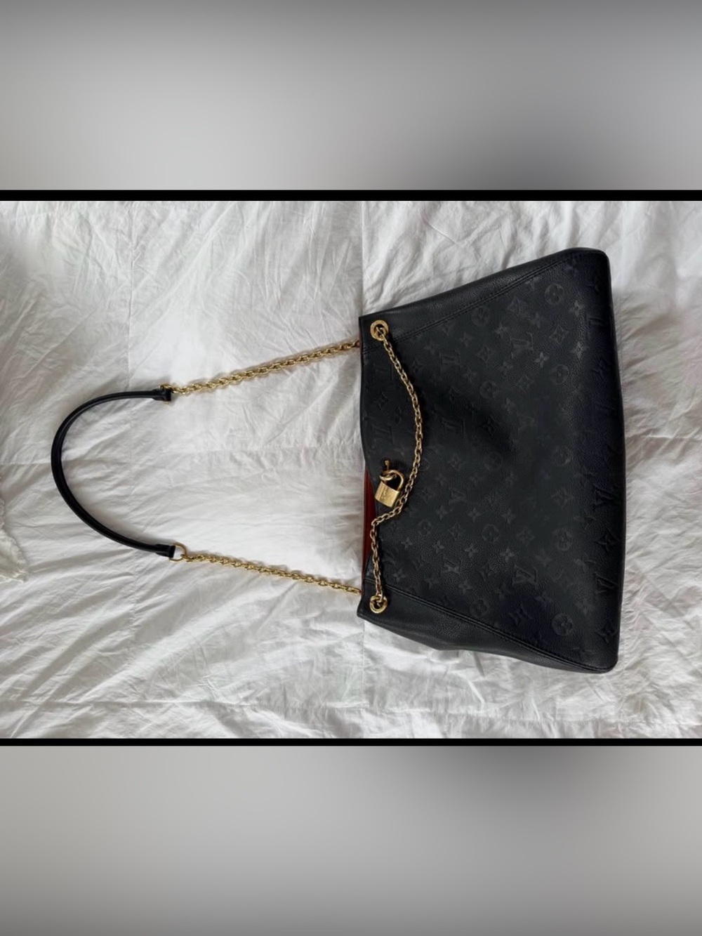 Louis Vuitton Black Monogram Embossed Chain Shoulder Bag with Gold Hardware